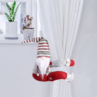 Christmas gnome curtain buckle with a red and white patterned hat, gray body, and long white beard. - Image 16