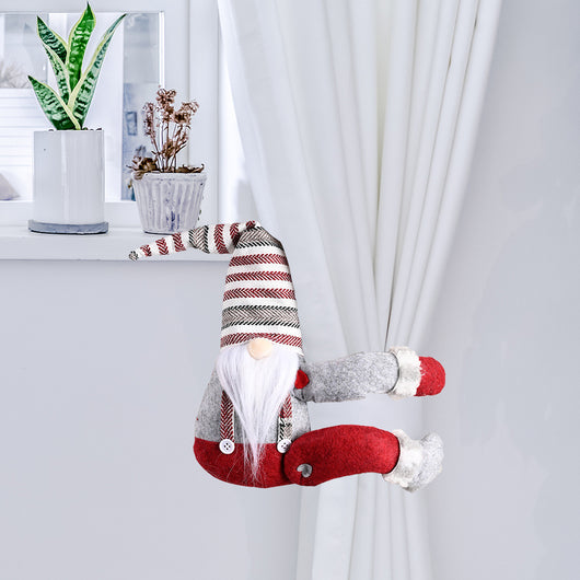 Christmas gnome curtain buckle with a red and white patterned hat, gray body, and long white beard. - Image 16