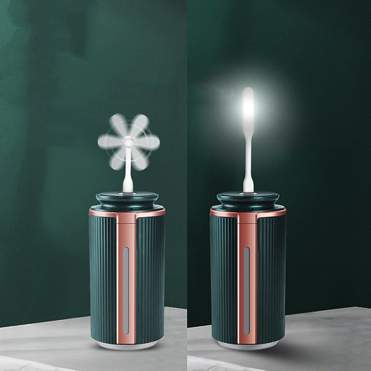 Green and rose gold mini silent humidifier with ribbed texture, USB night light, and water level indicator. - Image 6
