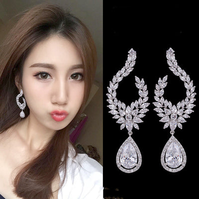Aretes Largos de Plata Esterlina 925 con Diamantes Completos