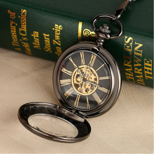 Reloj de Bolsillo Mecánico Automático con Lupa Grabada y Tapa Transparente