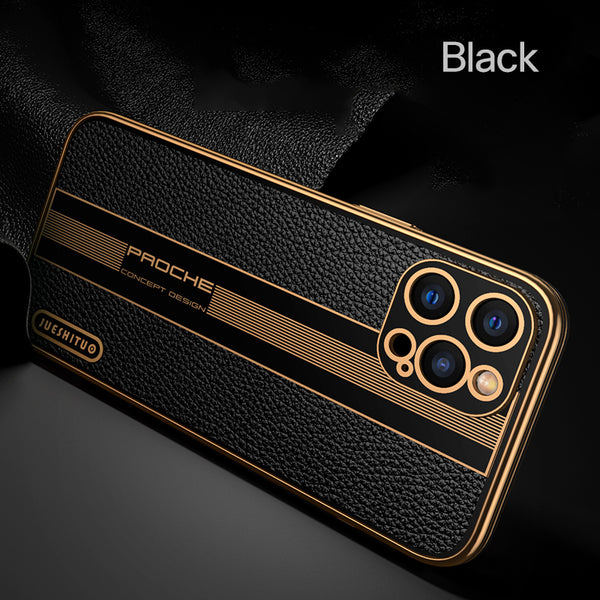 Funda de Cuero Premium para iPhone con Protección Total de Lentes