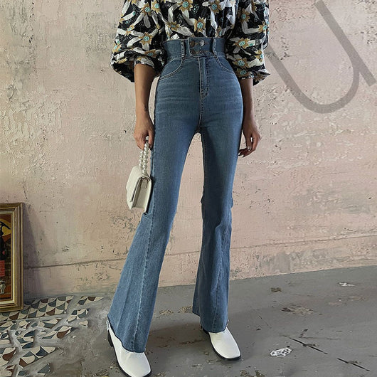 Jeans Skinny Elásticos Cintura Alta con Micro Acampanado