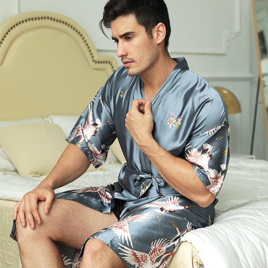 Bata de Seda Artificial Estampada para Novio y Padrino - Pijama Elegante Masculino - Image 8
