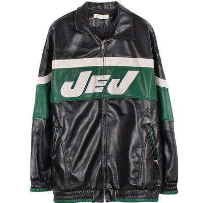 Chaqueta de Cuero Negra Estilo Retro Americano con Costuras de Letras - Image 23