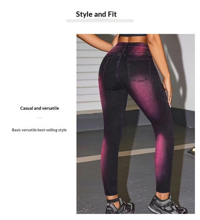 Pantalones Slim Ajustados de Talle Alto con Estampado Denim Sintético y Elasticidad - Image 11