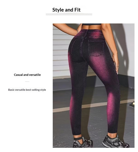 Pantalones Slim Ajustados de Talle Alto con Estampado Denim Sintético y Elasticidad - Image 11