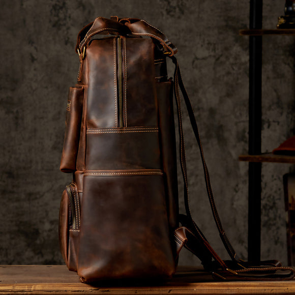 Mochila de Cuero Retro Crazy Horse para Hombre