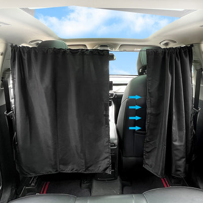 Black Chunya spinning car privacy partition curtain installed between front and rear seats for sun protection. - Image 3