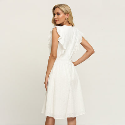 Vestido Liso Sin Mangas con Volantes - Image 4