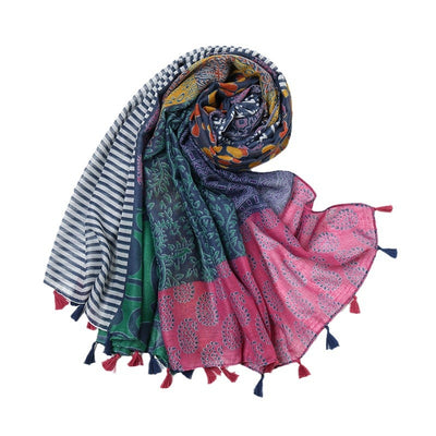 Pañuelo Bohemio Patchwork Retro con Estampado de Cachemira - Image 5