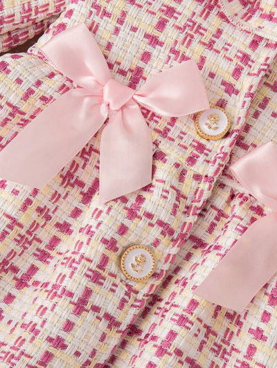 Vestido Infantil Cuadros con Cuello de Encaje y Moño - Image 10