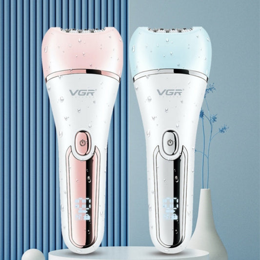 Six-in-one women's electric hair removal device suit in white and rose gold with multiple interchangeable heads.