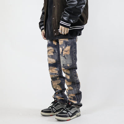 Jeans Rectos Vintage Desgastados con Roturas Personalizables para Hombre - Image 13