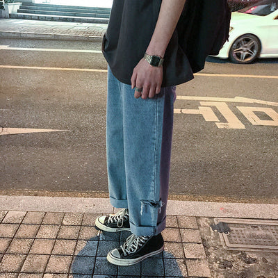 Jeans Rectos Rotos Estilo Coreano Oversized - Image 7