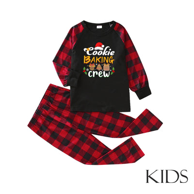 Baby black romper with red plaid sleeves and cuffs, featuring a "Cookie Baking Crew" graphic with Christmas icons. - Image 9