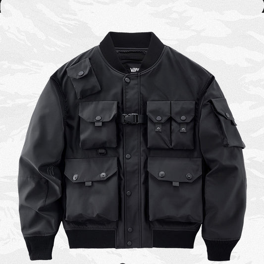 Chaqueta Beisbolera Suelta con Múltiples Bolsillos para Hombre