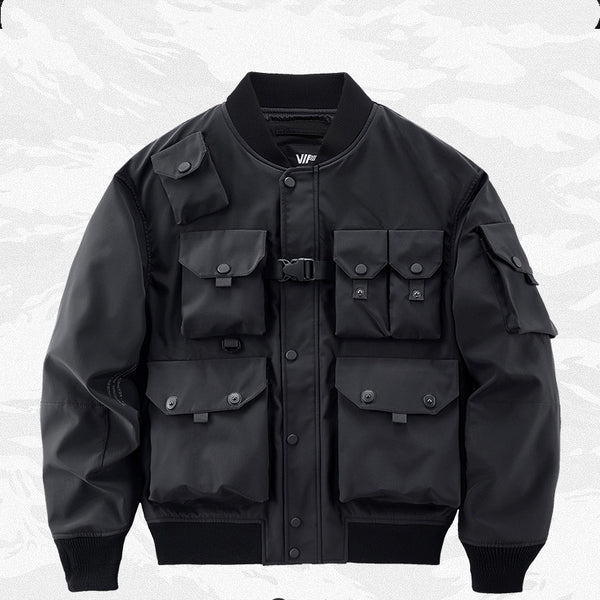 Chaqueta Beisbolera Suelta con Múltiples Bolsillos para Hombre