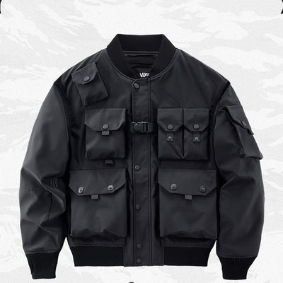 Chaqueta Beisbolera Suelta con Múltiples Bolsillos para Hombre