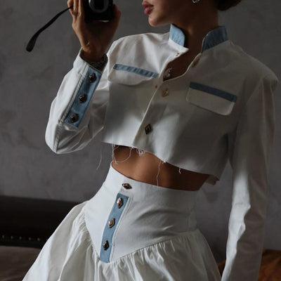 Conjunto Elegante: Blusa Cuello Alto Manga Larga + Falda Ajustada - Image 14