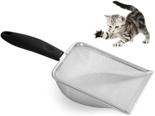 Pala Sanitaria de Acero Inoxidable con Malla - Limpiador de Arenero para Gatos