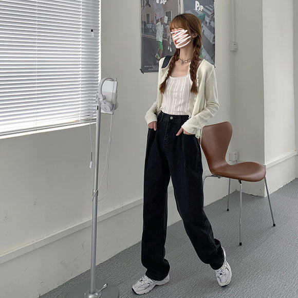 Pantalón Denim Retro Cintura Alta Pierna Ancha para Mujer