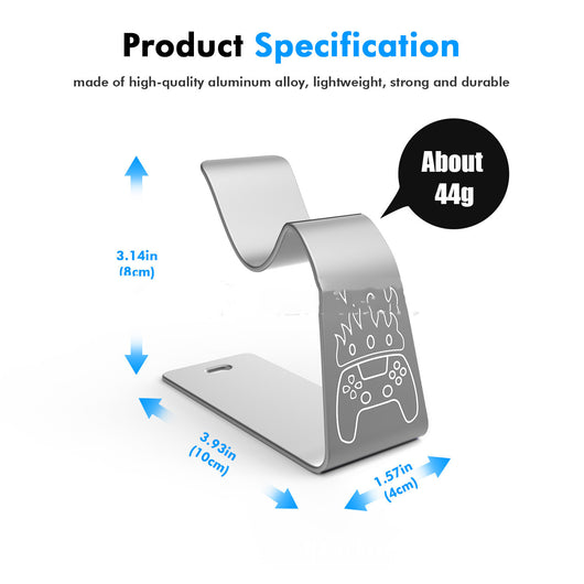 Silver metal gamepad display stand with a white outline graphic of a gaming controller on the front. - Image 9