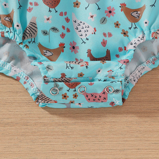 Vestido Infantil Pollo Cartoon con Mangas Volantes - Image 4
