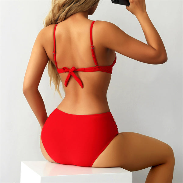 Bikini Deportivo Color Liso con Espalda Abierta y Cordones Sexy