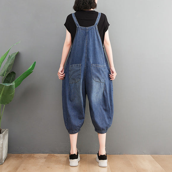 Overol Denim para Mujer Estilo Retro Suelto con Rayas