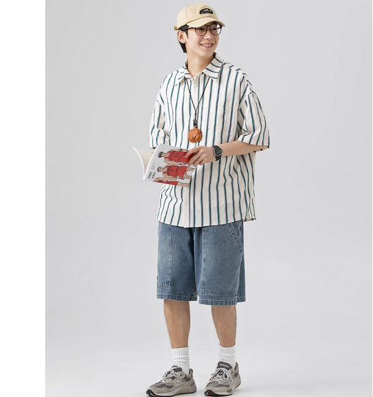 Camisa Suelta Retro Japonesa Estilo Americano Manga Corta Hombre - Image 12