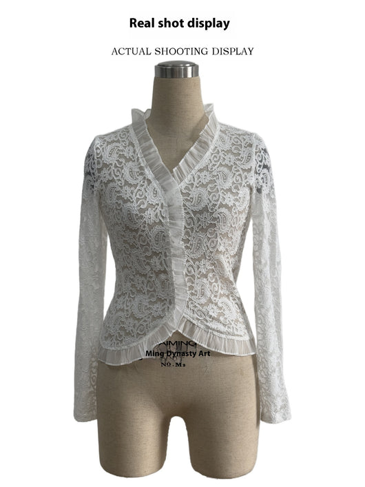 Blusa Elegante de Encaje Paisley con Volantes de Diseño Europeo - Image 19