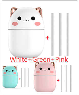 Three cute cat-shaped humidifiers in white, green, and pink, each with three filter sticks. - Image 10