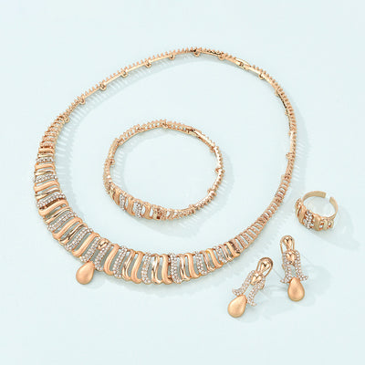 Juego de Collar y Aretes de Aleación Elegante - Conjunto de 4 Piezas
