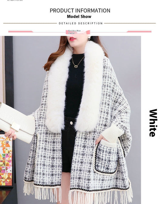 Poncho Cárdigan de Invierno con Cuello de Pelaje Sintético y Borlas - Talla Grande - Image 7