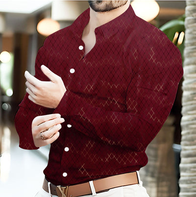 Camisa Casual de Manga Larga para Hombre con Estampado Geométrico en Dorado - Image 7