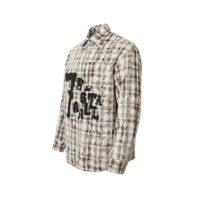 Camisa Cuadros Tie-dye Vintage Desgarrada Manga Larga Oversized - Image 4