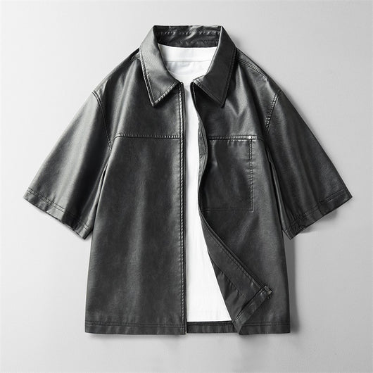 Chaqueta de Cuero Corta Estilo High Street con Mangas Cortas - Image 5