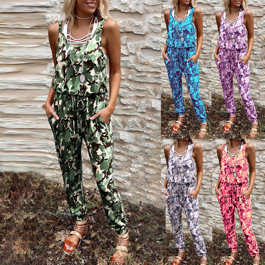 Jumpsuit Casual de Cintura Alta sin Mangas con Estampado - Image 10