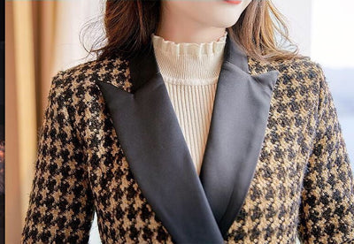 Abrigo Tweed Retro Cuello Solapa Corte Slim Mujer - Image 10