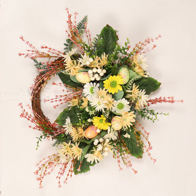 Corona Decorativa de Pascua con Crisantemos Silvestres y Huevos - Image 2