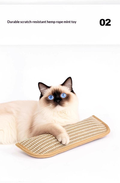 Beige and off-white woven catnip pillow toy, 34cm long and 9.5cm wide, with soft beige trim. - Image 14
