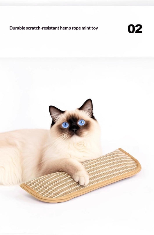 Beige and off-white woven catnip pillow toy, 34cm long and 9.5cm wide, with soft beige trim. - Image 14