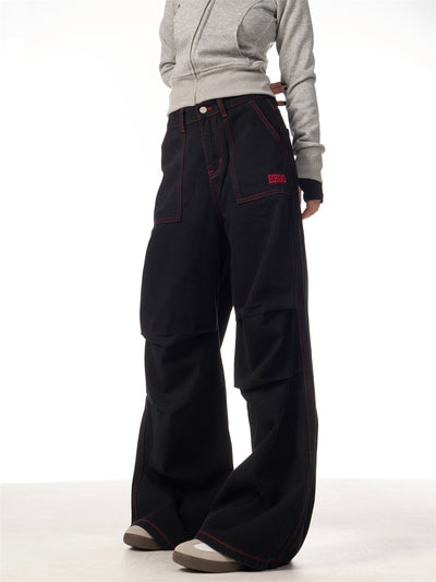 Pantalón de Trabajo Bicolor Negro y Rojo con Bolsillos - Image 4