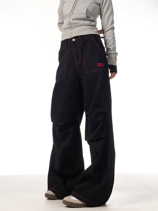 Pantalón de Trabajo Bicolor Negro y Rojo con Bolsillos - Image 4