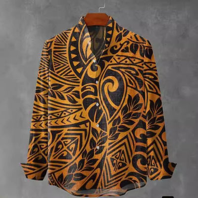 Camisa de Cuadros con Cuello Mao Manga Larga para Hombre
