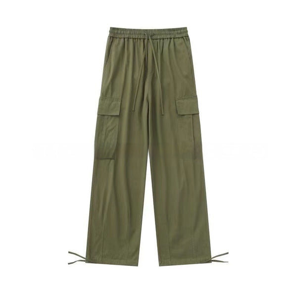 Pantalón Cargo Holgado de Pierna Recta con Múltiples Bolsillos y Cintura Ajustable