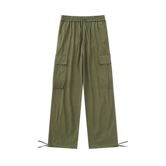 Pantalón Cargo Holgado de Pierna Recta con Múltiples Bolsillos y Cintura Ajustable