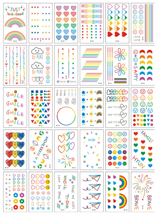 Tatuajes Temporales Adhesivos Carita Feliz Líneas de Colores - Image 6