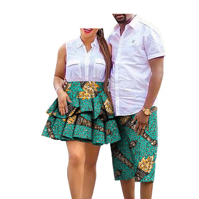 Conjunto de Pareja Estampado Africano en Algodón - Falda para Ella y Shorts para Él - Image 17